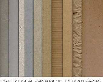 Krafty Digital Paper Pack. 8.5x11 Kraft Paper Assortment of 10. Instant Download. Personal and Limited Commercial Use.