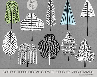 Tree Doodles Pk. 3 Digital Clipart, Photoshop Brushes and Stamps.  Instant Download. Personal, Limited Commercial Use.