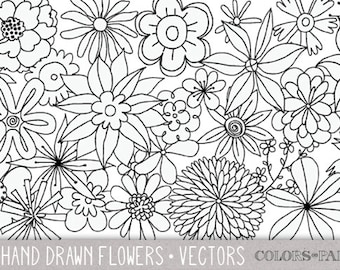 30 Hand Drawn Flowers Clipart, EPS, Illustrator CS2, and Png Files,. Personal and Limited Commercial Use.