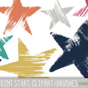 Handgemachte Monoprint Sterne Clipart, strukturierte digitale Pinsel und Briefmarken. PNG-Dateien.  Persönliche und begrenzte kommerzielle Nutzung.