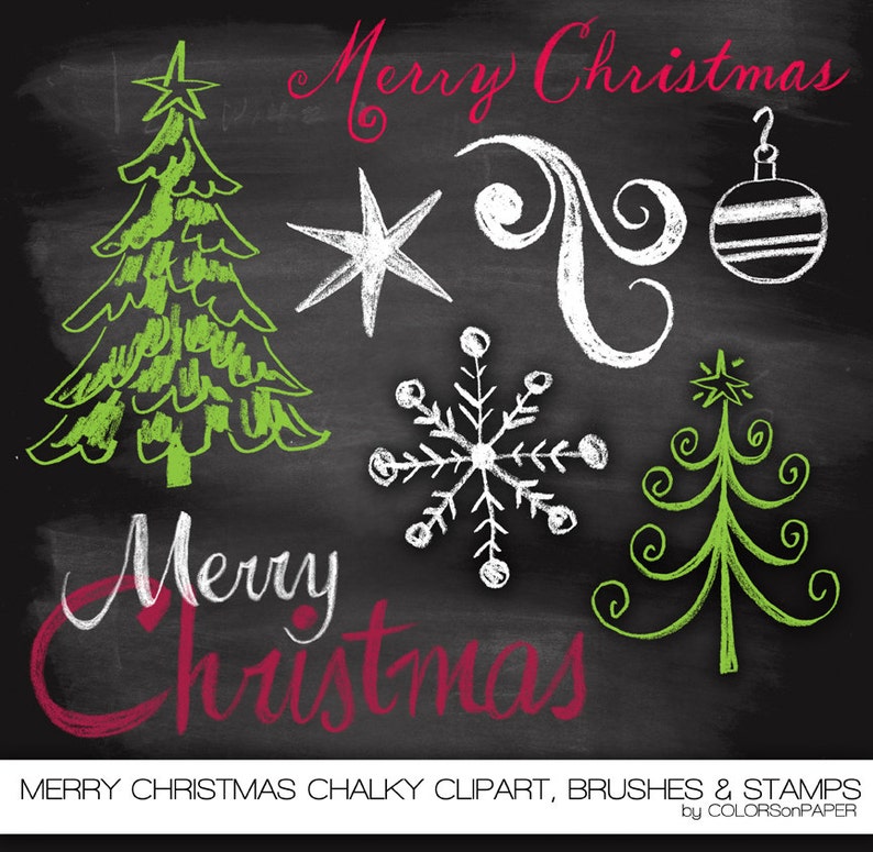 Merry Christmas Chalkboard Clipart Brushes and Etsy
