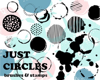 Digital Hand Painted Circle Stamps. Digital Stamps. Digital Brushes. Digital Circles Clipart.