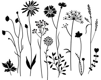野生の花 2 デジタル クリップアート、手描きのデジタル クリップアートの花。Photoshop ブラシとデジタル スタンプ。11 枚のデジタル画像。