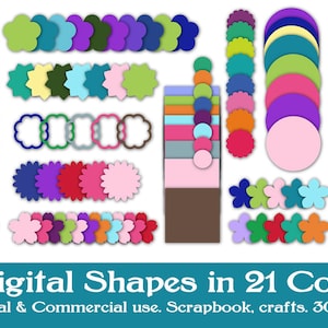 Digital Clip Art Shapes. Instant Download, 21 Colors. Same colors ship on 1 sheet. Not individual files.