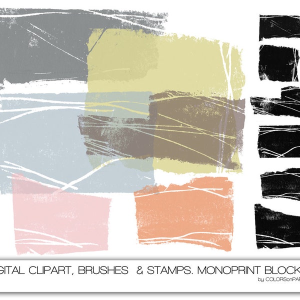 Monoprint Digital Clipart, Photoshop Brushes, Stamps, and Masks. Instant Download. Personal and Limited Use. digital scrapbooking.