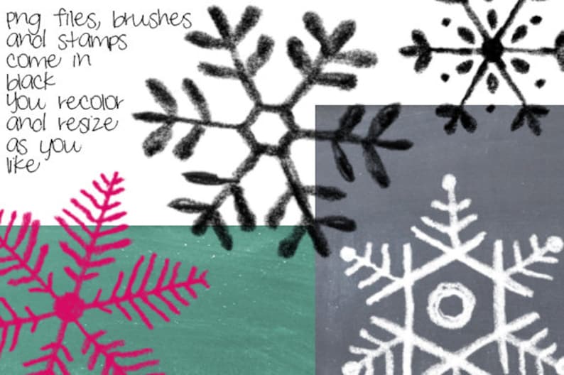 Chalkboard Hand Drawn Snowflakes Clipart, Photoshop Brushes and Stamps ...