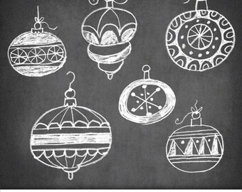 Chalkboard Christmas Bulbs Digital Clipart, Photoshop Brushes and Stamps. Download. Personal and Limited Commercial Use.