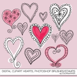 Doodled Hearts Digital Clipart, Photoshop Brushes & Stamps. Download. Personal and Limited Commercial Use.