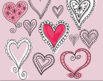 Doodled Hearts Digital Clipart, Photoshop Brushes & Stamps. Download. Personal and Limited Commercial Use.