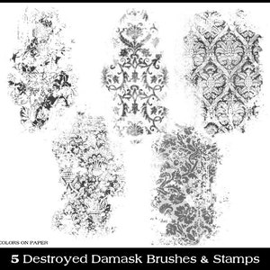 Digital Destroyed Damask Clipart, Photoshop Brushes & Stamps. Instant Download. Personal and Limited Commercial Use.