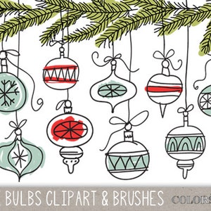Doodle Christmas Bulbs. Digital Clipart, Brushes & Stamps. Instant Download. Personal and Limited Commercial Use.
