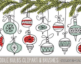 Doodle Christmas Bulbs. Digital Clipart, Brushes & Stamps. Instant Download. Personal and Limited Commercial Use.