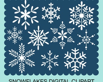 クリスマス デジタル クリップアート。スノーフレーク クリップアート。Photoshop ブラシとスタンプ。すぐにダウンロードできます。個人および限定的な商用利用が可能です。
