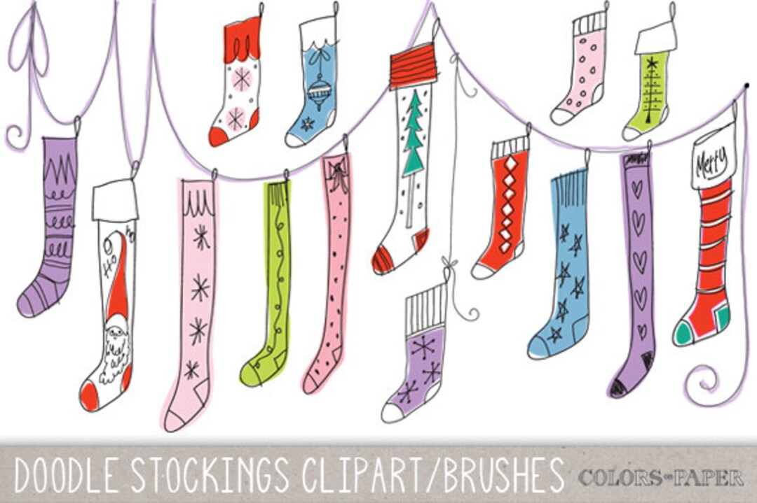 Digital Doodle Christmas Stockings Clipart. Photoshop Brushes, Stamps ...