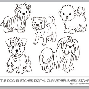 Digital Clipart, Little Dog Sketches. Digital Pups Clipart. Instant Download. Digital Scrapbooking, Printable.