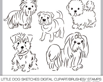 Digital Clipart, Little Dog Sketches. Digital Pups Clipart. Instant Download. Digital Scrapbooking, Printable.