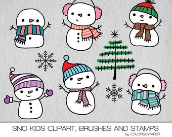 Christmas Clipart. Sno Kids Clipart, Photoshop Brushes and Stamps. Instant Download. Personal and Limited Commercial Use.
