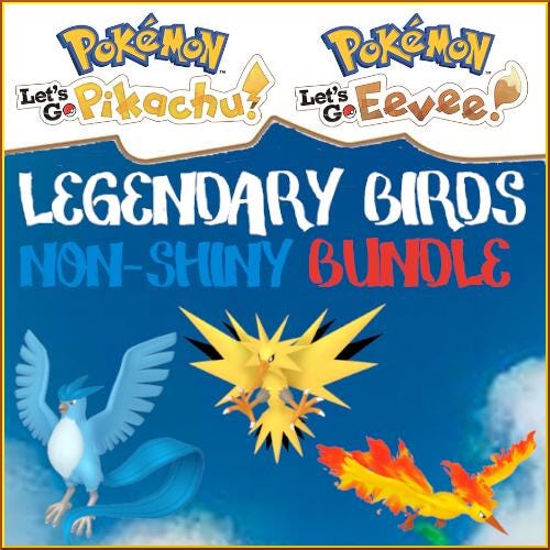Non-shiny Articuno Moltres Zapdos Pokemon Kanto Birds Let's Go