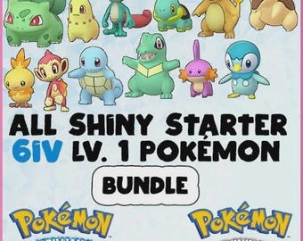Shiny 12 Starter Bundle Charmander Torchic Bulbasaur Squirtle Cyndaquil Piplup Turtwig Brilliant Diamond Shining Pearl BDSP Shinies Starters