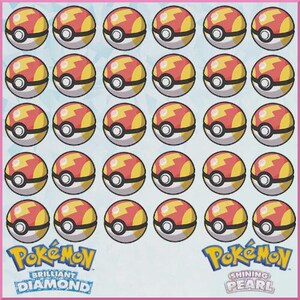 May include: A grid of 36 red, yellow, and white Pok&eacute; Balls with the text "Pok&eacute;mon Brilliant Diamond" and "Pok&eacute;mon Shining Pearl" at the bottom of the image.