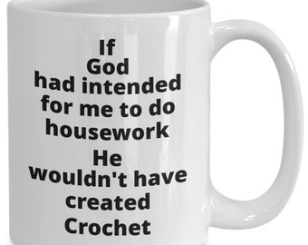 Crochet coffee mug funny gift idea for crocheter yarn lover