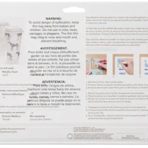 May include: A sheet of peel and stick vinyl decals featuring a giraffe, zebra, and a bird design. The decals are on a white background with instructions for use in English, French, and Spanish. To avoid danger of suffocation, keep this bag away from babies and children. Do not use in beds, carriages, or playpens. The thin film may cling to nose and mouth and prevent breathing.