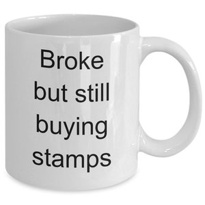 Stamp collector mug, gift for stamp collector
