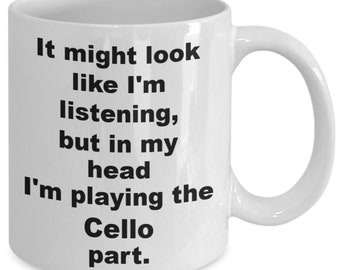 Cello player coffee mug cellist orchestra musician teacher 11 or 15 oz