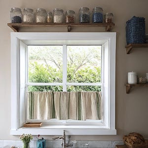 Linnen cafégordijnen in Franse stijl – Europese linnen gordijnen op maat – Gordijnen keukenroede – Rustieke linnen gordijnen