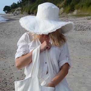 White Linen Hat for Women – Wide Brim Sun Hat, Organic Beach Panama Hat, Natural Lightweight Summer Headwear, Stylish Gift for Her