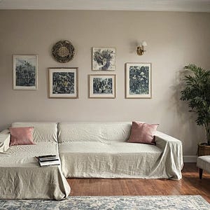Linen Couch Cover for L Shape Sectional – Custom Flax Slipcover for Corner Sofa or Loveseat – Natural Linen Sofa Protector