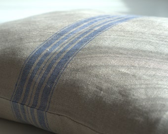 Rustic Linen Pillow Case with Hidden Zipper – Heavy Linen Cushion Cover, Custom Size Pillow Sham, Natural Striped Flax Pillowcase