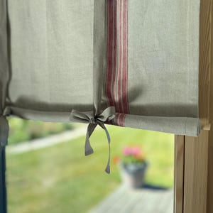 Striped Window Shade Panel - Linen Door Tie Up Cafe Curtains, Beige Rod Pocket Country Decorative Valance Doorway Curtain