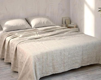Linnen sprei | Zwaar linnen sprei, deken kingsize, queensize bed, beddengoed visgraat vlas, natuurlijke bedovertrek