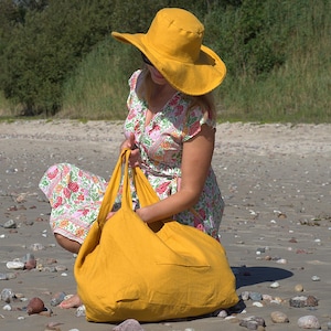 Handgemachte Leinen Umhängetasche für Frauen - Boho Crossbody Tote - Umweltfreundlicher Sommermarkt Tasche - Leichte Leinen Strand Geldbörse