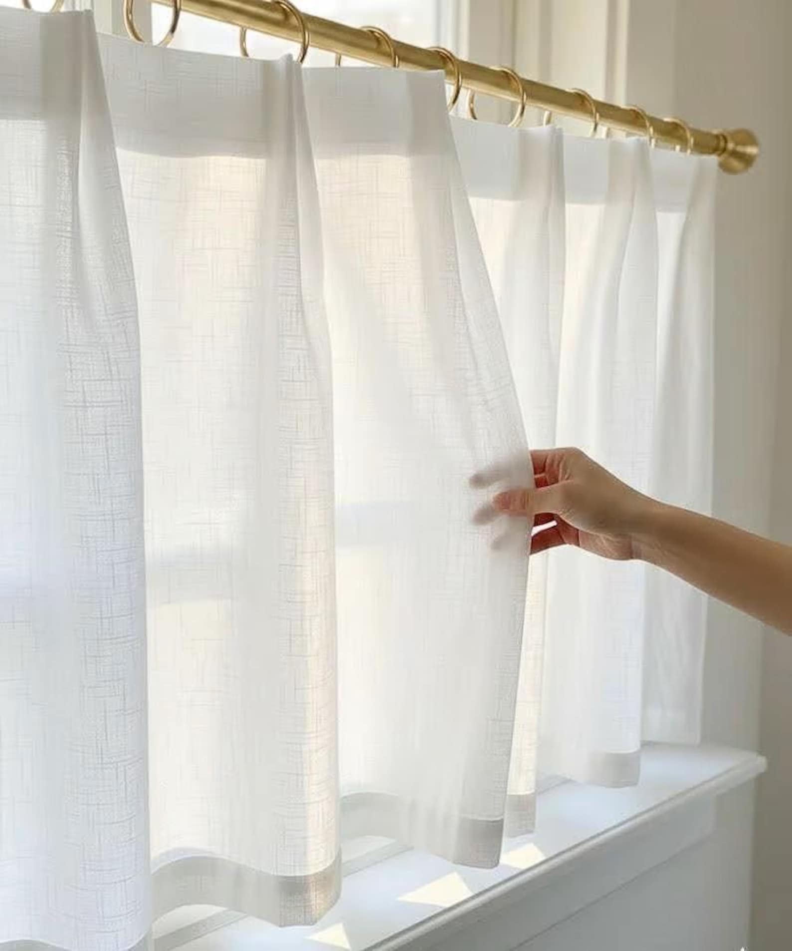 Linen Cafe Curtains With Double Pinch Pleat, Short Sheer Kitchen