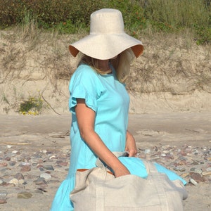 Natural Linen Sun Hat, Reversible Wide Brim Summer Hat, Organic Breathable Women's Beach Hat, Lightweight Linen Vacation Panama Hat