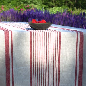 Gestreifter Leinentischläufer - Kundenspezifischer französischer Landhausstil Tisch Esszimmerdekor, natürlich gewaschener Leinenläufer