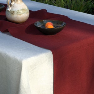 Camino de mesa de lino, clásico detalle de mesa lavado para las fiestas navideñas, mantel rojo de lino natural, decoración