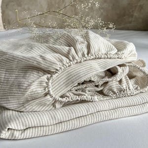Organic Linen Fitted Sheet 100% Baltic Flax Natural Cooling Bed Sheet for Hot Sleepers, Deep Pocket 10"-18" Twin/Full/Queen/King/Cal King