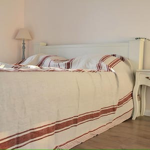 Linen bed cover, striped linen blanket cover, natural linen flax coverlet cover, king, queen size linen bed throw, durable linen bedspread