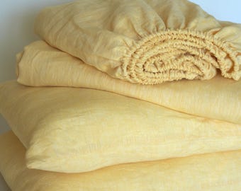 Lakenset van biologisch linnen – zacht gewassen beddengoed met hoeslaken, laken en kussenslopen – aangepast formaat natuurlijk vlas