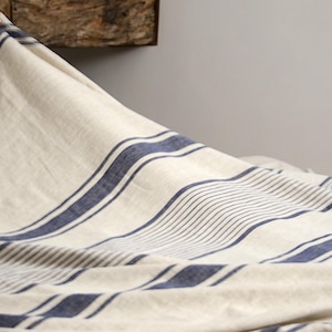 Striped Linen Bedspread Queen, King Size – Rustic French Country Bed Cover, Custom Summer Linen Blanket, Cottagecore Throw