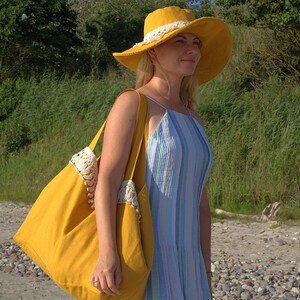 Leinenhut mit breiter Krempe - Sonnenschutz Boho Floppy Hut - Damen Sommer Strand Panama Hut - Packbarer Reise Leinenhut
