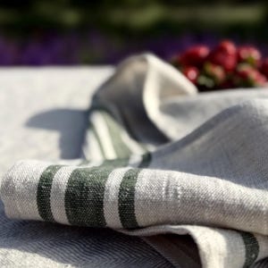 Ściereczka kuchenna w paski z lnu – Ręcznik kuchenny w stylu francuskim – Rustykalna, naturalna lniana ściereczka kuchenna – Ręcznie robiona lniana ściereczka kuchenna w stylu wiejskim