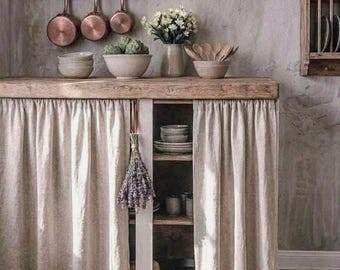 Rideau pour armoire à linge, Jupe sous le lavabo, Rideau caché, Housse en lin naturel sur mesure, Rideau pour lave-vaisselle