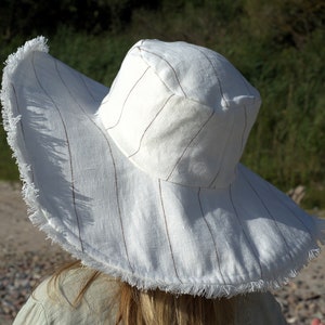 White Linen Hat for Women – Wide Brim Sun Hat, Organic Beach Panama Hat, Natural Lightweight Summer Headwear, Stylish Gift for Her