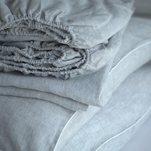 Linen Sheet Set – Natural Washed Flax Bedding, Fitted & Flat Sheet with 2 Pillowcases, Organic Custom Linen Sheets, Queen King Sizes