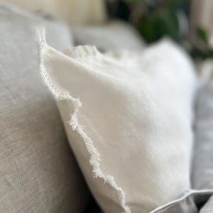 Linen Body Pillow – Long Lumbar Pillow Case – White Linen Lumbar Cushion –Custom Natural Linen Pillow with Fringed Edge