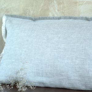 Natural Linen Lumbar Pillow Cover – Custom Long Body Pillow, White Grey Fringed Linen Pillowcase